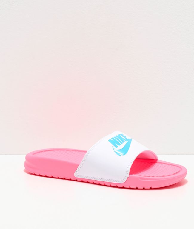 turquoise nike slides
